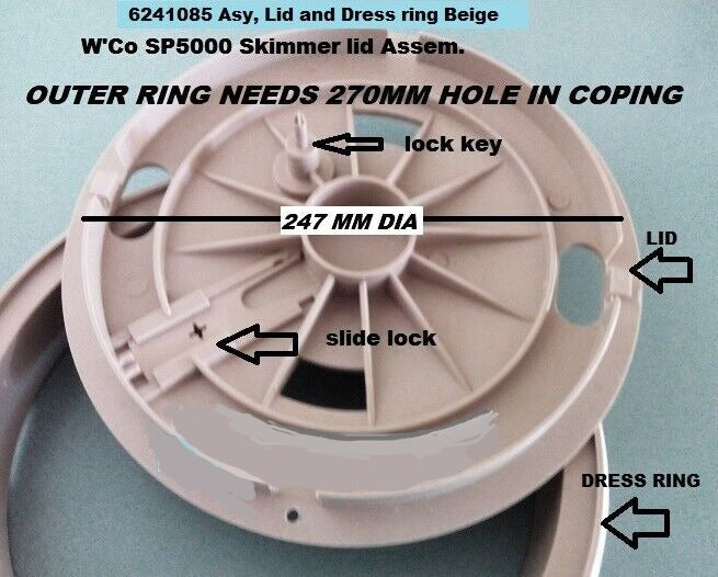 Round Lid & Ring for Skimmer boxes SP5000 & Paramount Waterco