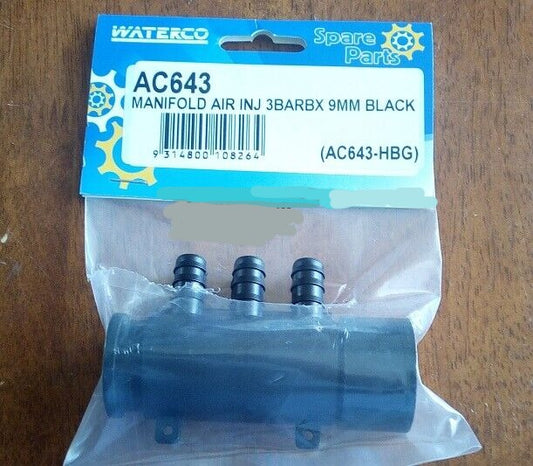 Manifold AC643 Air 3 barbs 9mm Black with end cap and adaptor stackable  FREE POST