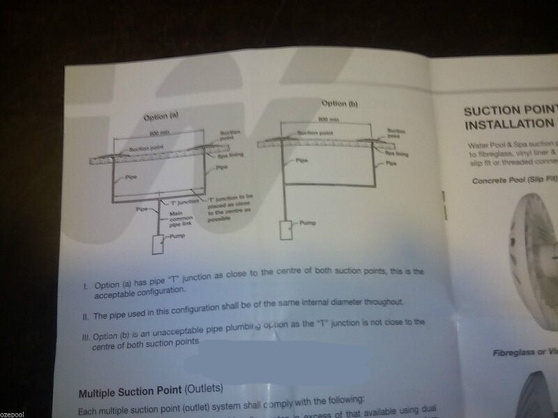 Waterco SPA Suction, 40mm NB pipe. Thru wall with back nut safety label